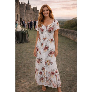 For Justify White Floral Maxi Dress Button Front Romantic Cottagecore Soft Girl